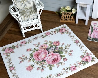 Dollhouse Miniature - Pink Floral Rug Carpet - 1:12 scale