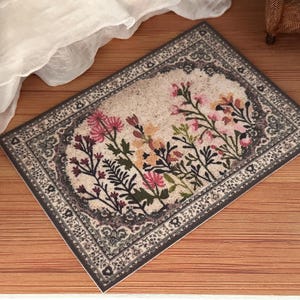 Dollhouse Miniature - Pink Floral Rug - 1:12 scale