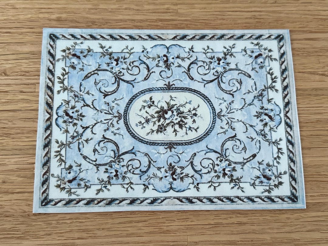 Dollhouse Miniature - Blue Floral Rug - 1:12 Scale - Etsy