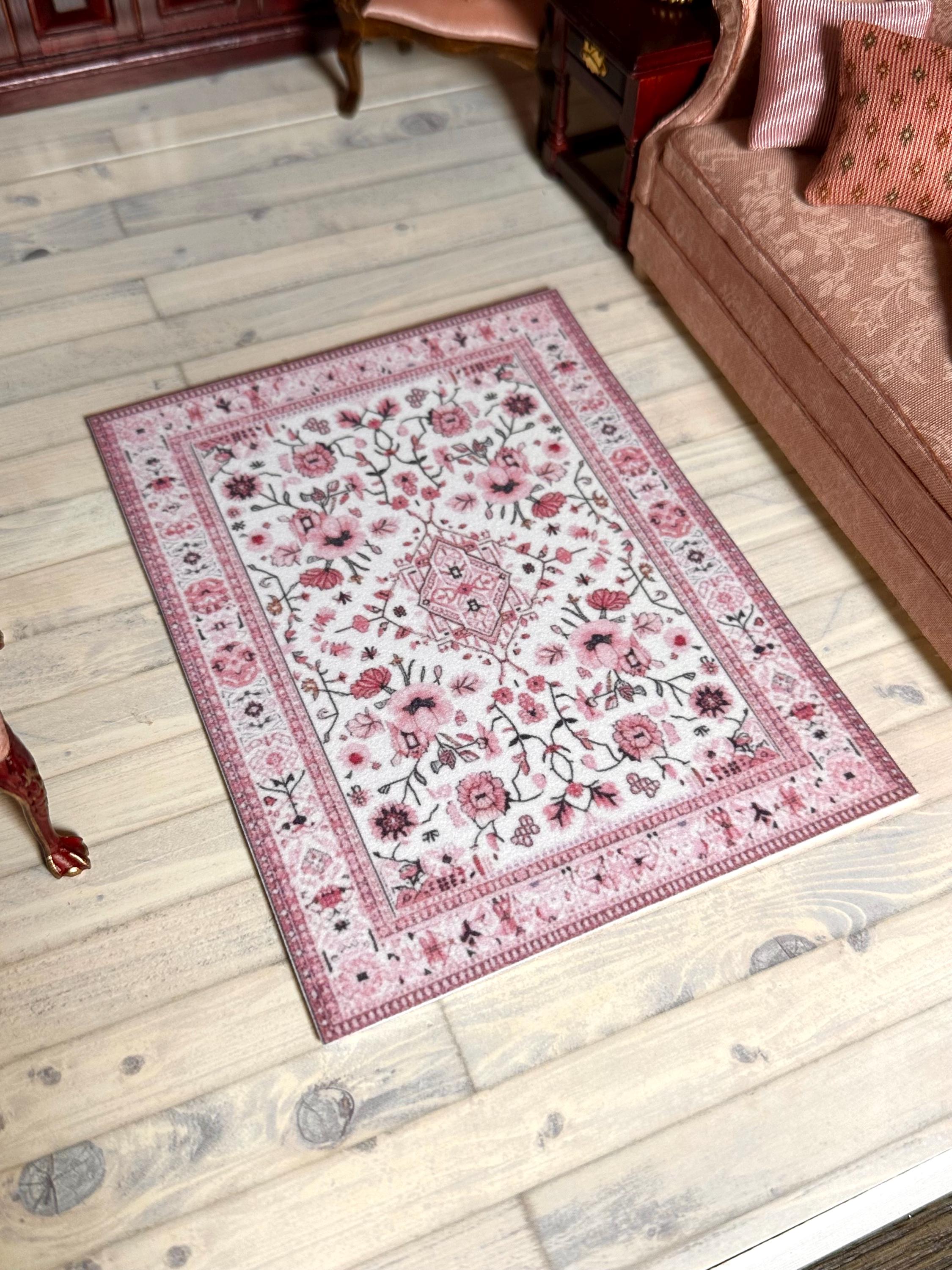 Dollhouse Miniature - Pink Floral Rug - 1:12 Scale - Etsy