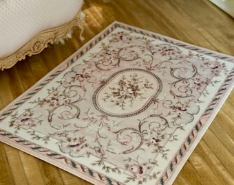 Dollhouse Miniature - Light Pink Floral Rug - 1:12 scale