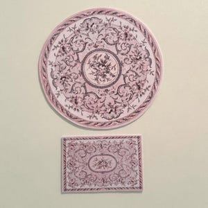 Dollhouse Miniature Pink and Floral Rug Set of 2 -  Velvety Rugs - 1:12 scale