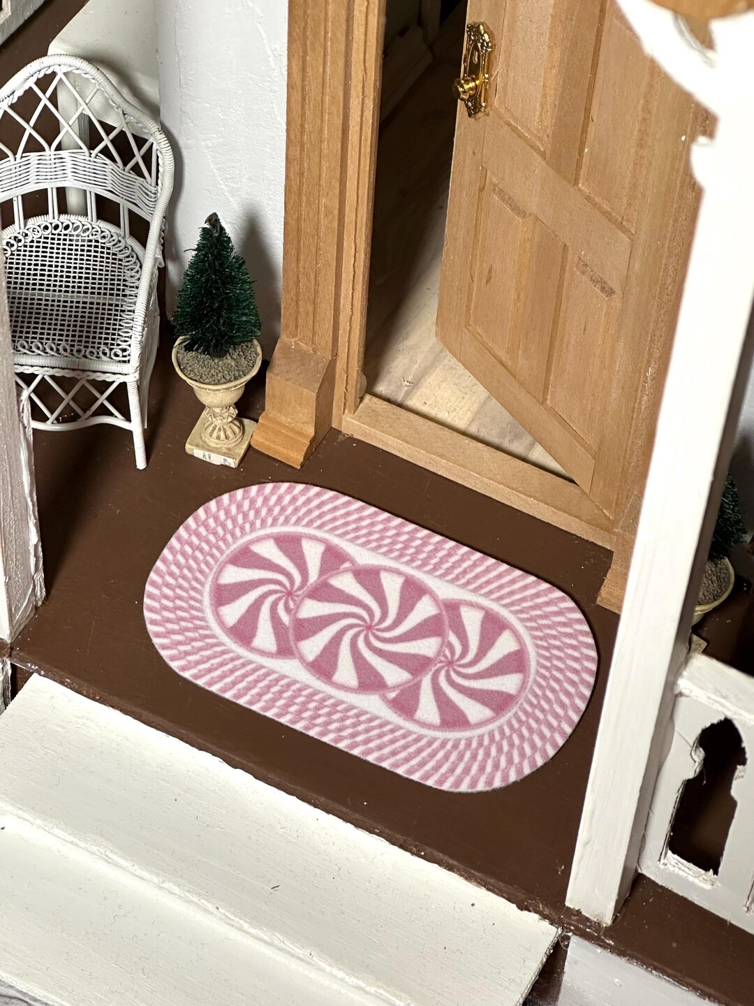 Dollhouse Miniature Pink Christmas Peppermint Rug Doormat - Etsy