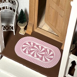 Dollhouse Miniature Pink Christmas Peppermint Rug Doormat