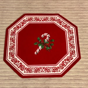 Dollhouse Miniature Rug - Christmas Rug Velvet Octagon Red Candy Cane Rug - 1:12 scale