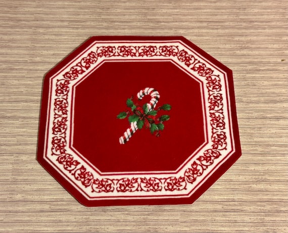 Dollhouse Miniature Christmas Rug - Velvet Candy Cane Rug Carpet 1:12 scale
