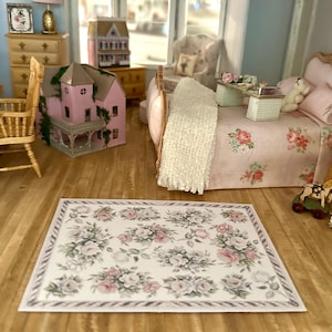 Dollhouse Miniature - Pink Floral Rug - 1:12 scale