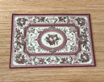 Dollhouse Miniature - Dusty Pink Floral Aubusson Rug - 1:12 scale