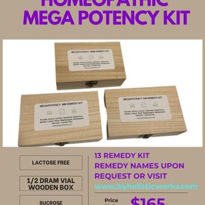 MegaPotencies Homeopatiskt kit | 13 preparat | Trälåda | 1/2 dram, 1 dram eller 2 dram | 10 MM 50 MM CM MM