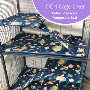 7-piece Cage Liner Set Midwest Double Critter/Ferret Nation PREMADE &quot;Colorful Space on Navy&quot; for Rats, Sugar Gliders, Ferrets, Chinchillas