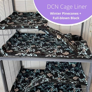 7-piece Cage Liner Set Midwest Double Critter/Ferret Nation PREMADE “Winter Pinecones Black&quot; for Rats, Sugar Gliders, Ferrets, Chinchillas