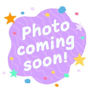 May include: A whimsical illustration with the text "Photo coming soon!" in white on a purple cloud-shaped background. The design includes colorful stars and confetti-like shapes, set against a white backdrop.