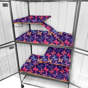 7-piece Cage Liner Set Midwest Double Critter/Ferret Nation PREMADE &quot;Butterflies Purple & Optimist Orange, Sugar Glider, Ferret, Chinchilla