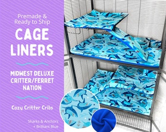 7-piece Cage Liner Set Midwest Double Critter/Ferret Nation PREMADE "Sharks & Anchors" fleece Rats, Sugar Glider, Ferret, Chinchilla