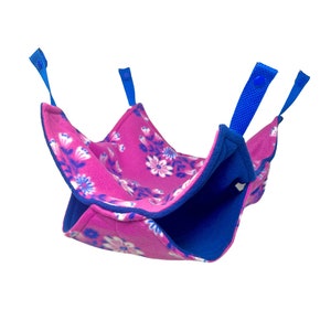 Double Decker Small Animal Hammock (Medium 14&quot;), Floral Fuchsia & Brilliant Blue, rats, chinchillas, ferrets, sugar glider, squirrel