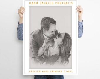 Ricordo regalo per il 2° anniversario in cotone, regalo di nozze personalizzato disegnato a mano, ritratti a matita personalizzati, regali per il 2° anniversario, regali per il 2° anniversario.