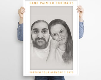 Speciale 2e verjaardag gift katoen, aangepaste handgetekende huwelijkscadeau, 2e verjaardag geschenken, aangepaste potlood tekening, 2e verjaardag geschenken.