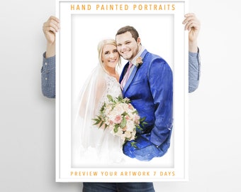 Retrato de acuarela pintado a mano de foto, regalo de aniversario de boda personalizado para marido, padres, amigos o regalo de compromiso, retrato de pareja.