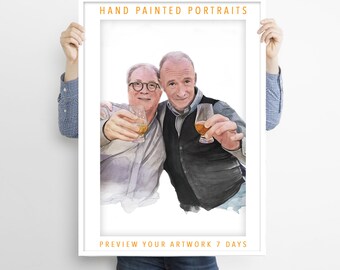 Un regalo para mi mejor amigo, pintado a mano, regalos de retrato de amigos, acuarela personalizada, cumpleaños de mejor amigo, regalo de mejores amigos, personalizado.
