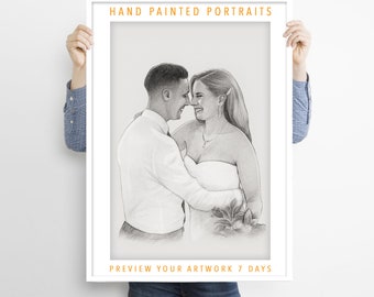 Bruiloft 2e verjaardag cadeau katoen, 2e verjaardag cadeaus voor hem, aangepaste hand getekende 2e huwelijkscadeau, aangepaste portret, 2e verjaardag.