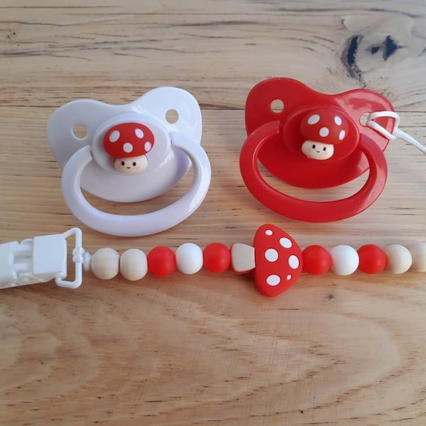 Set of Mushroom Adult Pacifier Chain and Mushroom Pacifier