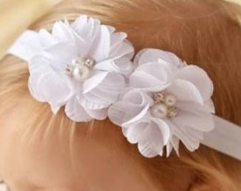 White Headband - baptism, flowergirl