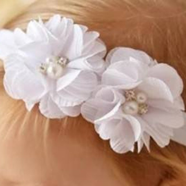 White Headband - baptism, flowergirl