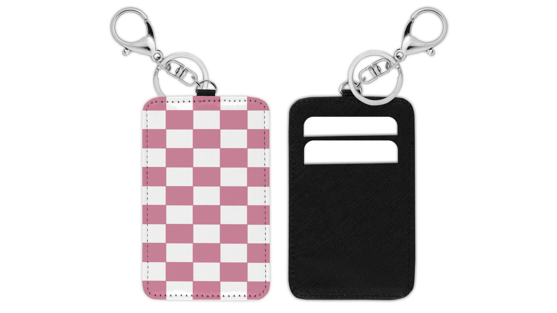 Pink Checkered Cardholder Keychain Keychain Cardholder 