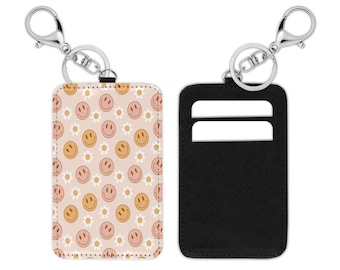 Happy Face Daisy Cardholder Keychain | Keychain Cardholder | Keychain  Wallet | ID Holder | Credit Card Holder Keychain