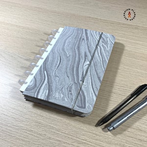 Silver Marble Planner Cover for Discbound Half Letter | Snap-In Cover, Elastic + Envelope