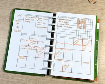 Week-At-A-Glance Discbound Planner Inserts in Three Sizes | Undated Two Page Layout | Hobonichi Style for 12 Months