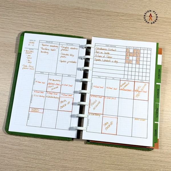 Week-At-A-Glance Discbound Planner Inserts in Three Sizes | Undated Two Page Layout | Hobonichi Style for 12 Months