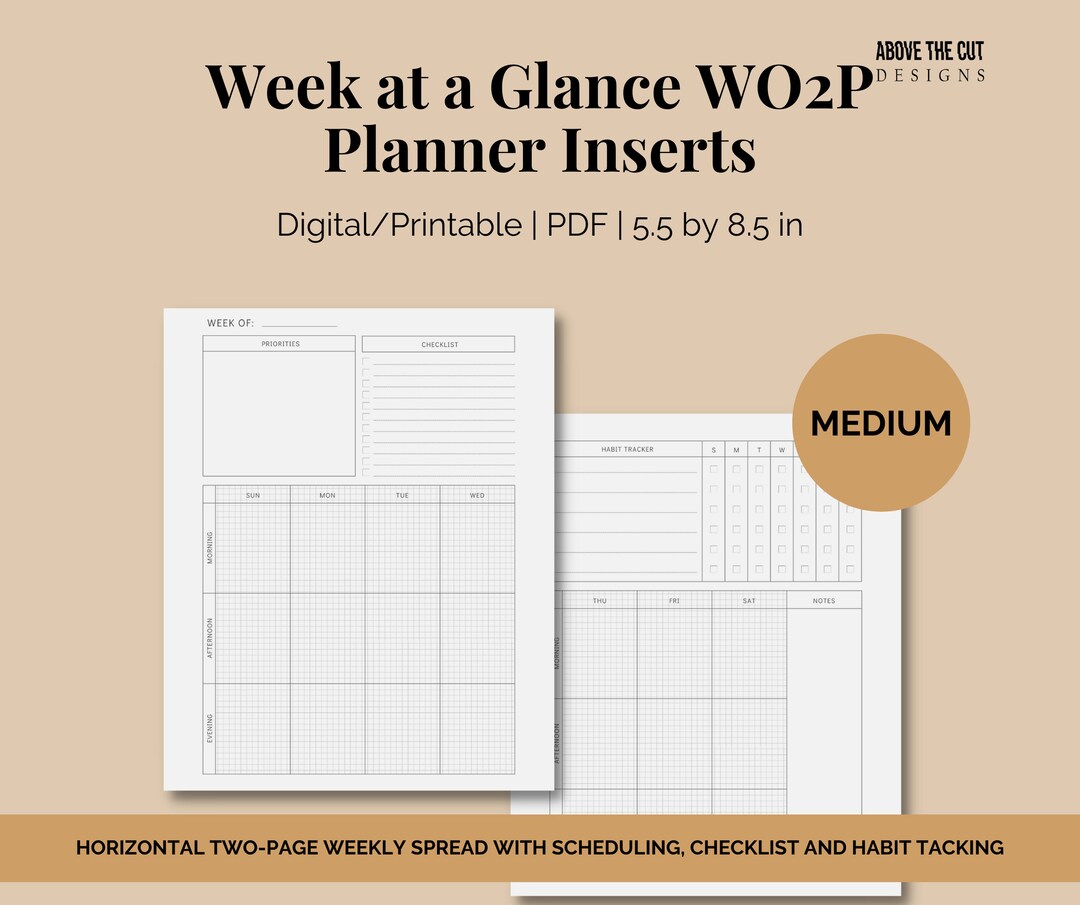WO2P Weekly Planner Printable Digital Medium 7 by 9 Inch 2 - Etsy