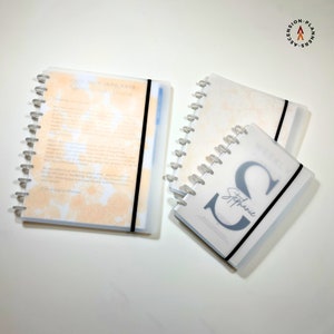 Frosted Planner Cover Set for Discbound Planners in Three Sizes | Customizable | Snap-in Cover Includes Vellum Dashboard and Elastic Band