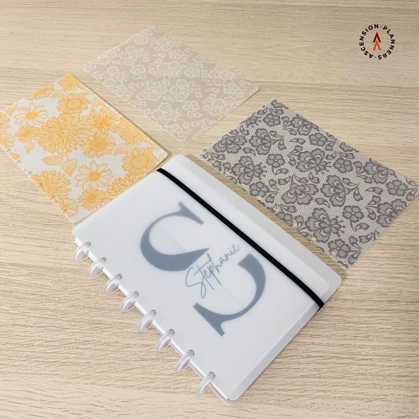 Frosted Planner Cover Set for Discbound Planners in Three Sizes | Customizable | Snap-in Cover Includes Vellum Dashboard and Elastic Band