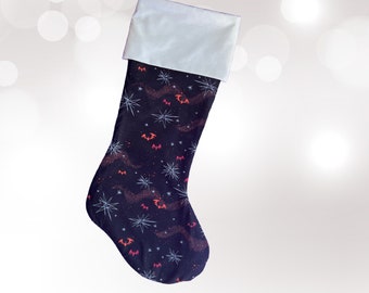 Bat Christmas Stocking, Spooky Stocking, Goth Stocking, Witchy Stocking, Creepmas, Gothmas, Hexmas, Retro Holiday Decor, MCM Stocking
