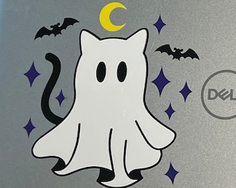 Ghost Cat Decal, Ghost Kitty Decal, Ghost Decal, Halloween Decal, Spooky Season Laptop Sticker