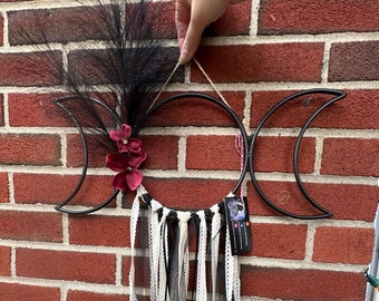 Triple Moon Witch Bells, Triple Moon Wall Hanging, Triple Moon Wreath, Yule Gift