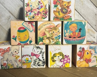 Vintage Look Easter Block, Retro Easter decor