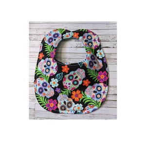 Sugar Skull Baby Bib, Cotton Flannel Bib, Baby Girl, Baby Boy, Baby Shower Gift