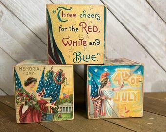 Patriotic Block, Vintage Americana Decor, 4th of July Decor, Memorial Day