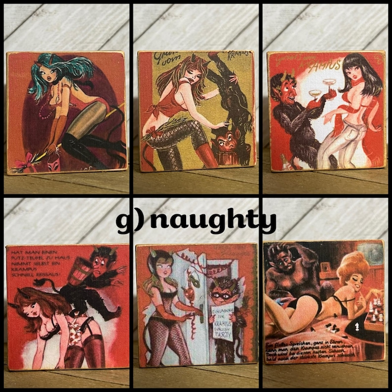 Vintage Look Krampus Block: Retro Christmas Decor G) Naughty