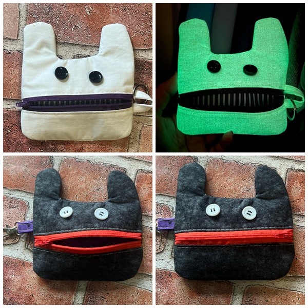 Monster Coin Pouch, Monster Pouch, Monster Coin Purse, Monster Ear Bud Pouch, Zipper Pouch, Keychain Pouch