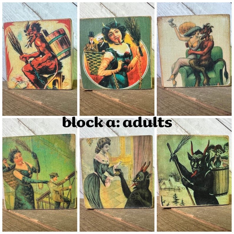Vintage Look Krampus Block: Retro Christmas Decor A: adults