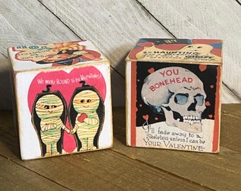 Valentine Block, Valloween Decor, Halloween Valentine, Spooky Valentine's Day