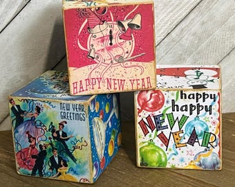 Vintage New Year's Eve Block: Decoupage Holiday Decor