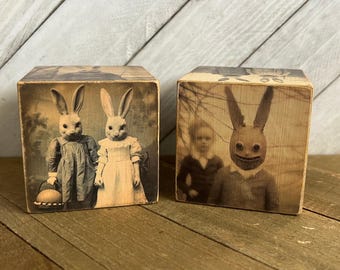 Creepy Bunny Block: Vintage Spooky Easter Decor