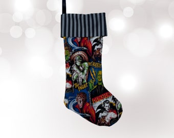 Movie Monster Stocking, Halloween Christmas Stocking, Horror Movie Stocking, Gift for Horror Fan, Gothmas, Creepmas, Classic Horror Stocking