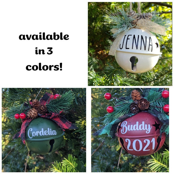 Personalized Bell Ornament, Rustic Christmas Decor, Farmhouse Decor, Jingle Bell Ornament, Yule Decor, Gift for Mom