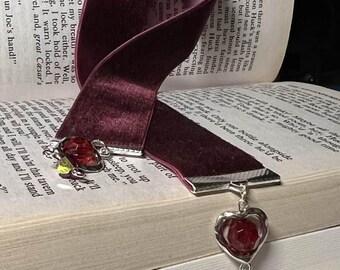 Velvet Ribbon Bookmark, Heart Bookmark, Valentine Bookmark